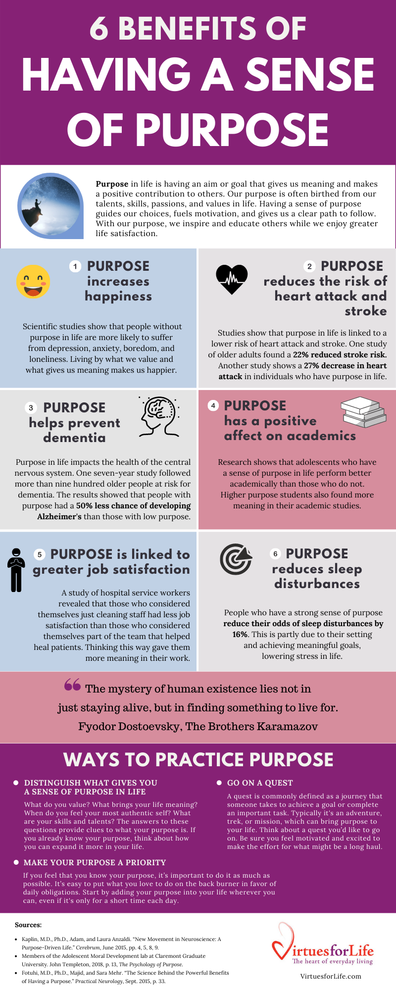 6 Benefits Of Having A Sense Of Purpose Infographic Virtues For Life